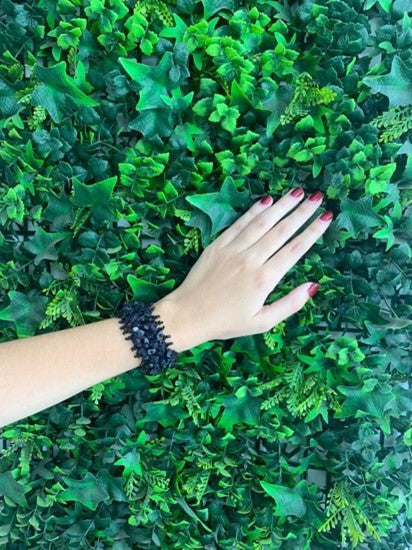 Black Stone Silver Quarts chaquira bracelet