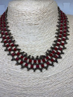 Red and black Choker Necklace made with Chaquiras