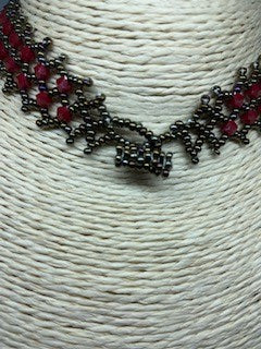 Red and black Choker Necklace made with Chaquiras