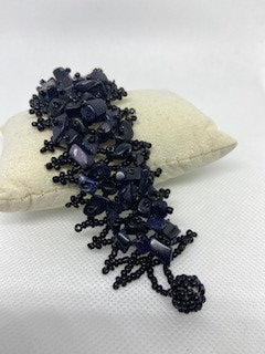 Black Stone Silver Quarts chaquira bracelet