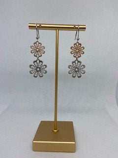 Silver and Sand Gold Filigree flower earrings.