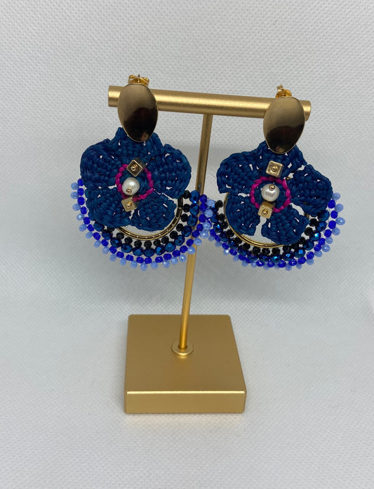 Crochet blue flower earrings