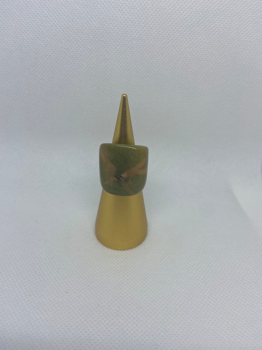 Tagua ring with beautiful design green and golden yellow color size 6