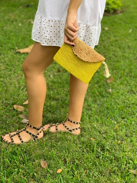 Bi-color purse mustard/sand color